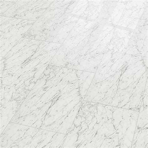 Elesgo Brilliant Life Carrara White High Gloss Laminate Tile Flooring | Leader Floors