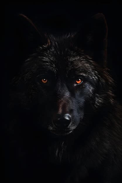 Lobo Negro Olhos Vermelhos No Escuro Foto Premium