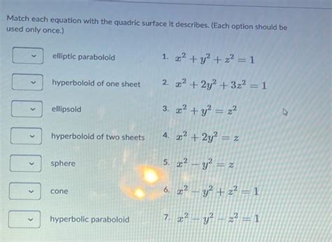 Solved Match Each Equation With The Quadric Surface It Chegg