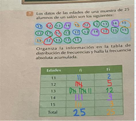 Los datos de las edades de una muestra de 25 alumnos de un salón son