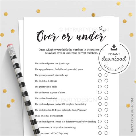 Over or Under game, printable card | My Party Design