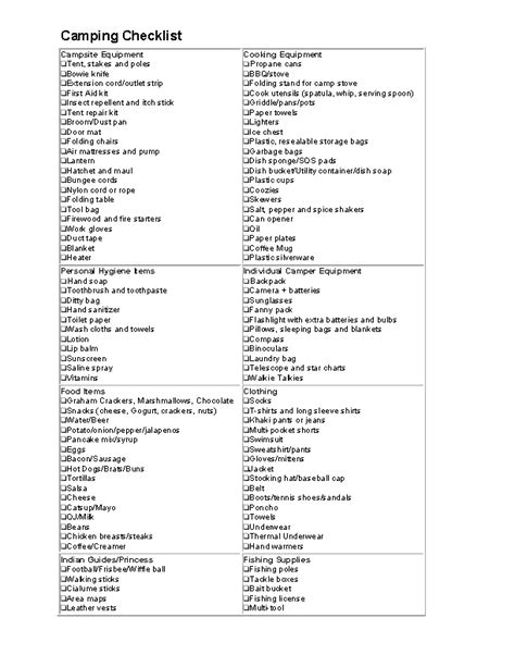 Camping Checklist Template - PDFSimpli