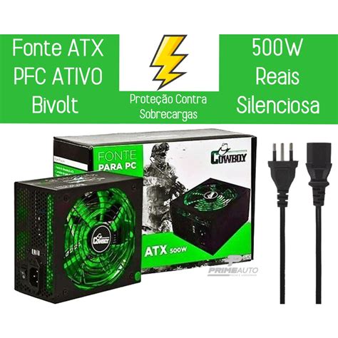 Fonte Alimentação Pc Atx 500w Reais Silenciosa Bivolt Pfc 24 Pinos