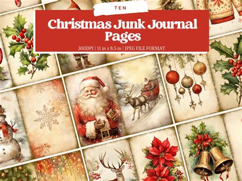 Christmas Junk Journal Kit Vintage Merry Christmas Junk Journal Pages