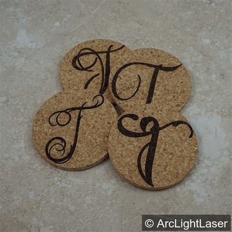 Monogram Initial Coasters Cork Coaster Set Laser Engraved Cork