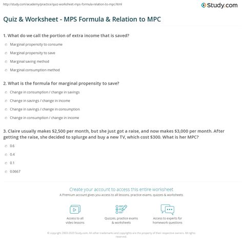 Quiz Worksheet MPS Formula Relation To MPC Study