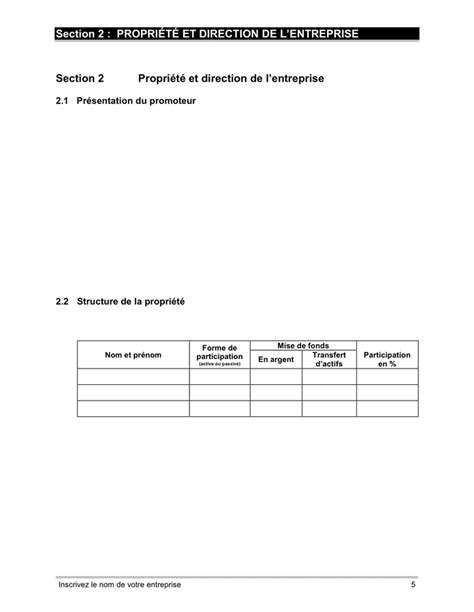 Model De Plan D Affaires Doc Pdf Page Sur