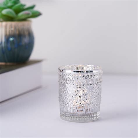 6 Pack Silver Mercury Glass Candle Holders Votive Tealight Holders With Primrose Design