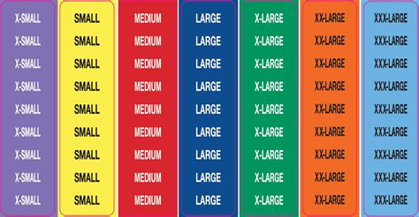 X Color Size Stickers Red M Blue L Green Xl Yellow S