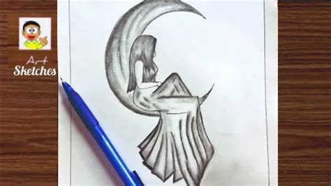 How To Draw Beautiful Girl Sitting On The Moon Step By Step Moon