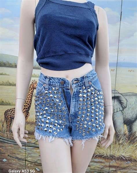 Vtg S Levis Super Studded Cut Off Denim Shorts Inch Waist Etsy