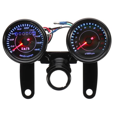 Universal Led Motorcycle Black Tachometer Odometer Speedometer Gauge W