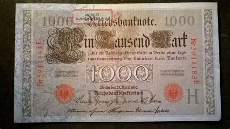 Germany Reichsbanknote 1000 Mark 21 04 1910 Red Seal As Each