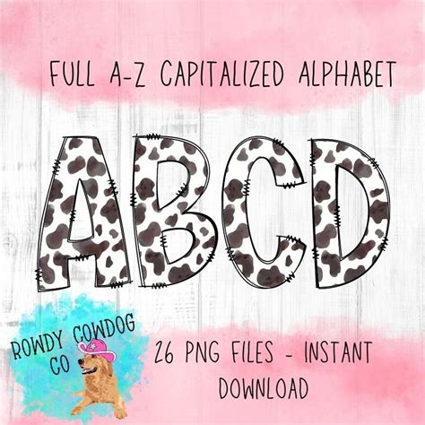 Doodle Alphabet Cow Print Doodle Letters Alphabet Font Etsy