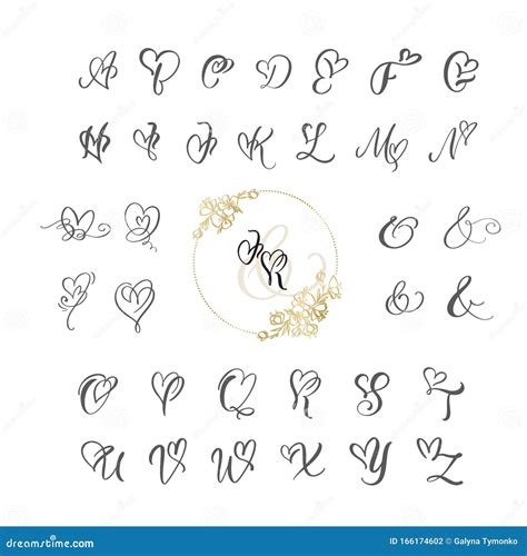 Handwritten Heart Calligraphy Monogram Alphabet. Valentine Cursive Font ...