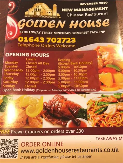 Menu At Golden House Chinese Restaurant And Takeaway Minehead