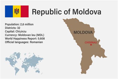 Highly Detailed Moldova Map With Flag Capital And Small Map Of The