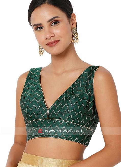 Jacquard Stylish Blouse In Green Color