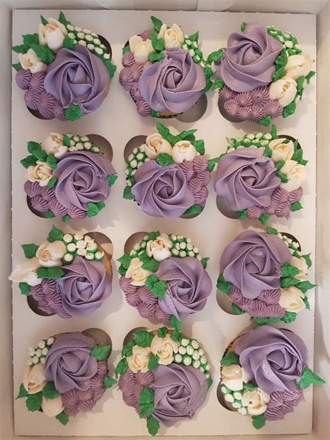 Purple Flower Cupcakes Floral Cupcakes Easter Flower Cupcakes