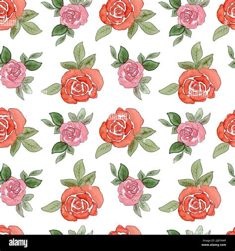 Pattern With Roses Watercolor Seamless Pattern With Rose Flowers Red