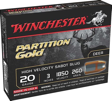 Winchester Ammo SSP203 Partition Gold High Velocity Sabot Slug 20 Gauge