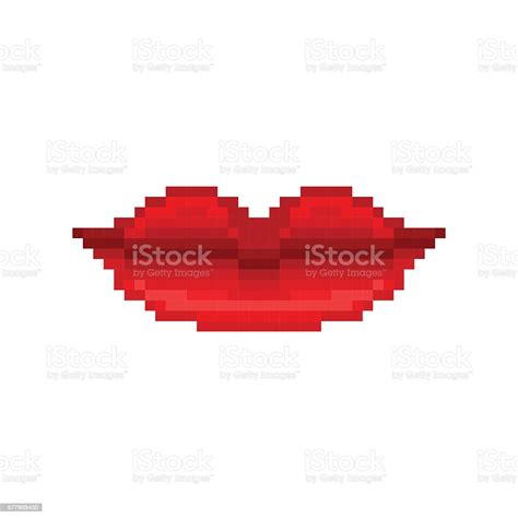 Pixel Art Smiling Woman Lips With Red Lipstick Stockvectorkunst En Meer