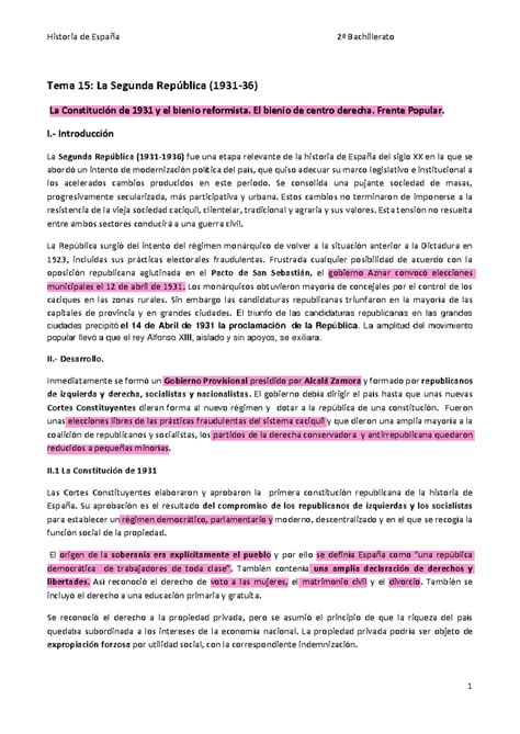 Apuntes Guerra Civil Tema 15 La Segunda República 1931 36 La