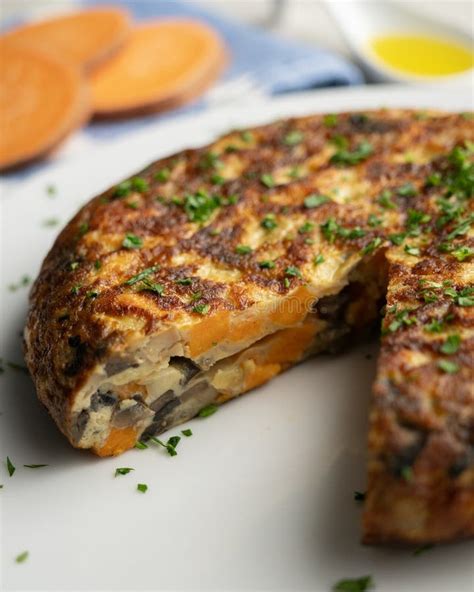 Spanish Omelette With Sweet Potato Onion And Egg Stock Photo Image