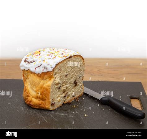 Traditional Ukrainian Easter Foodpaska Iced Fruit Bread Also Kulich In Russian Tradition