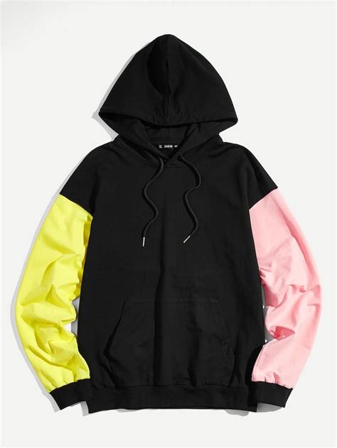 Men Color Block Sleeve Pocket Hoodie Sweatshirt Shein Uk Stylish