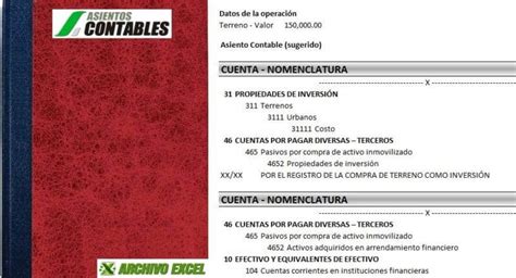 Asiento Contable De Inversiones Inmobiliarias Archivo Excel