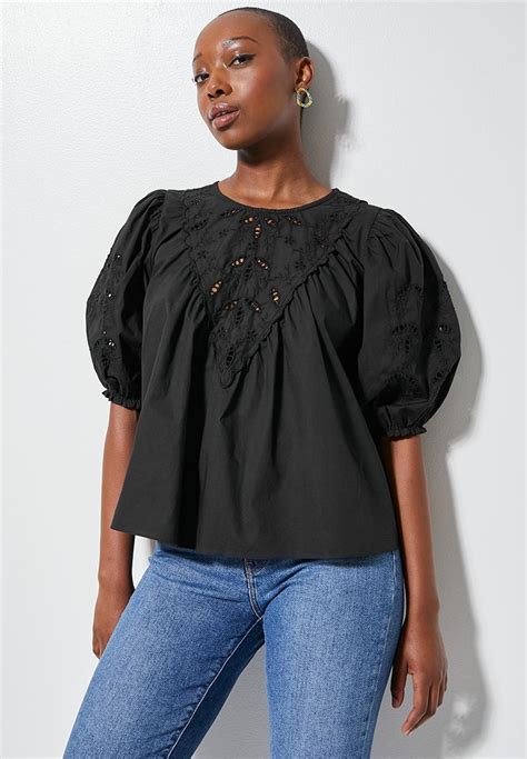 Lace Inset Cotton Voile Shell Black Superbalist Blouses Superbalist