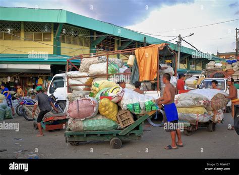 Cebu Philippines October Porters Transport Sacks On Flatbed