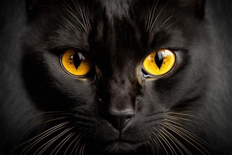 Cara De Gato Preto Olhos Amarelos No Escuro Generative Ai Foto