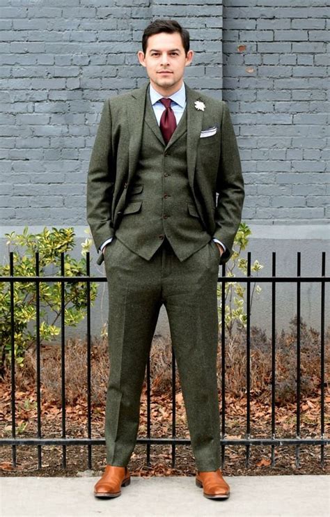 Man Tweed Green 3 Piece Suit Winter Dinner Prom Party Wear Etsy