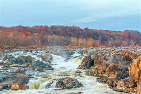 View Of Great Falls Of The Potomac River From Olmsted Island In Autumn