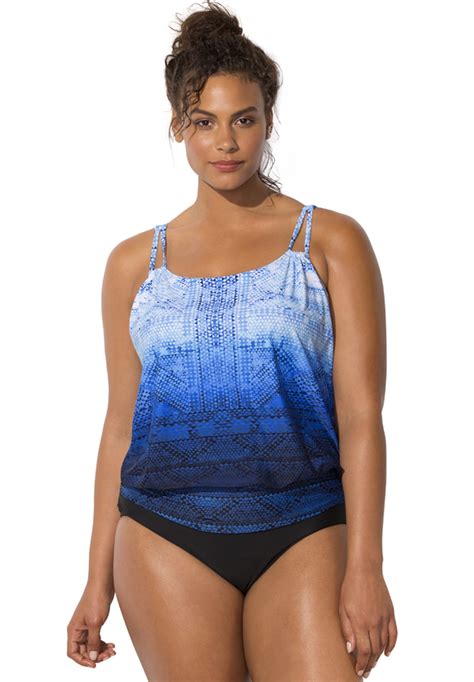 Swimsuits For All Womens Plus Size Loop Blouson One Piece Swimsuit 24