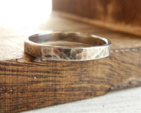 Sterling Silver Ring Narrow Band Rustic Hammered Stacking Etsy