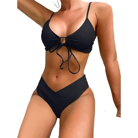 Swim Womens Piece Swimsuit V Cut Bikini Lace Up High Cut Bathing Suit Poshmark
