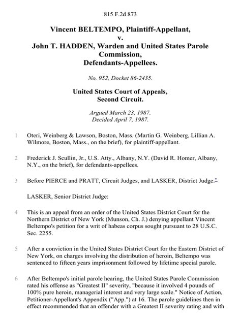 Vincent Beltempo V John T Hadden Warden And United States Parole