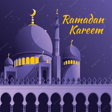 Premium Vector Ramadan Card Design Purple Starry Night Islamic Faith Magic Mosque With