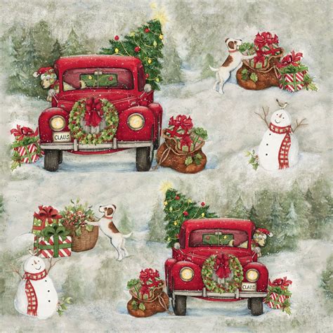 Red Pickup Trucks Country Drive Cotton Fabric Springs Etsy Christmas Red Truck Christmas