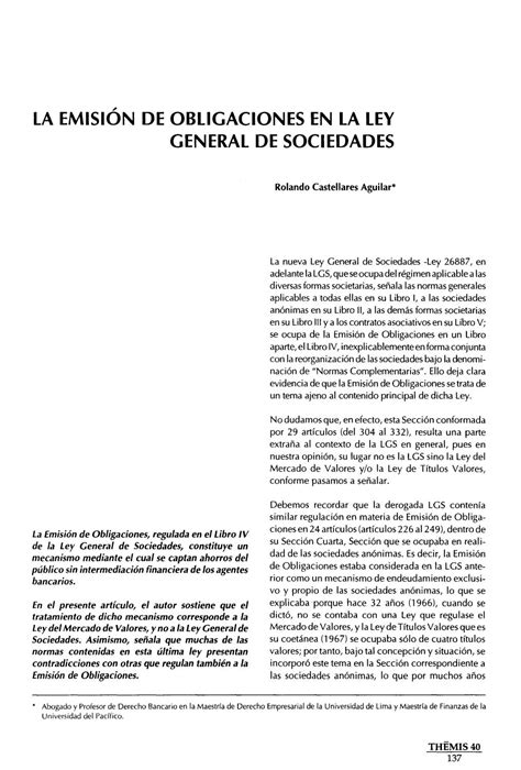 La emisión de obligaciones en la ley general de sociedades by Adeprin