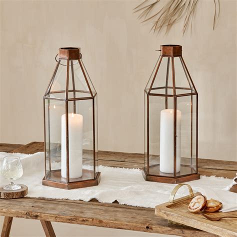 Hexagonal Brass Candle Lantern Zaza Homes