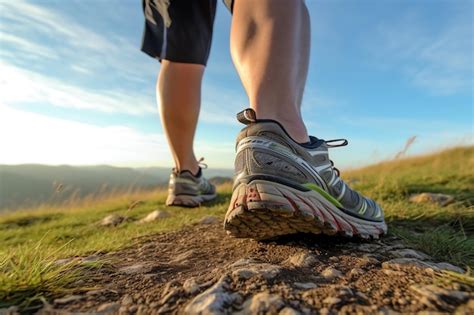 Una persona caminando por un sendero de montaña con un cielo azul de