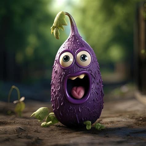 Premium Ai Image A Purple Eggplant With Big Eyes In The Style Of 3d