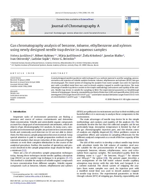 Pdf Gas Chromatography Analysis Of Benzene Toluene Ethylbenzene And Xylenes Using Newly