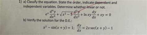 Solved A Classify The Equation State The Order Indicate Chegg