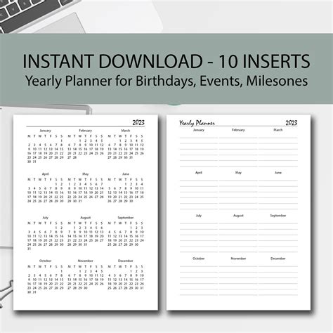 2023 Year Calendar Printable Planner Set A4a5half Etsy Uk