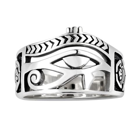 Sterling Silver Eye Of Horus Ring With Scarab And Ankh Sterling